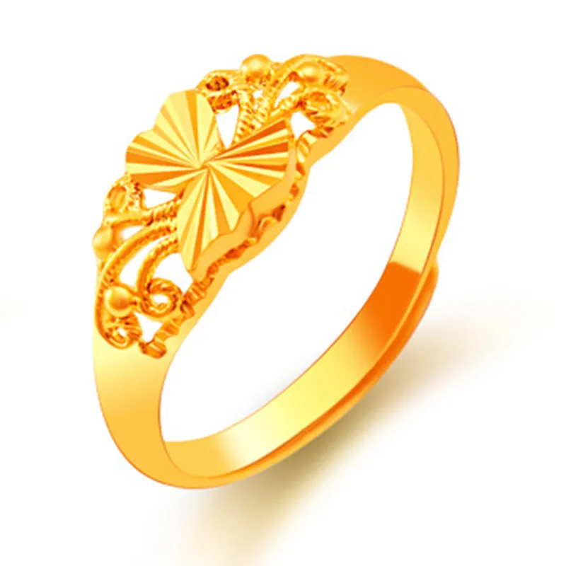 Open Cut Carved Brass 24K Gold Plated Light Luxury Ring For Women Vietnamese Sand Gold Ladies Imitation Gold Fashion Jewelry For