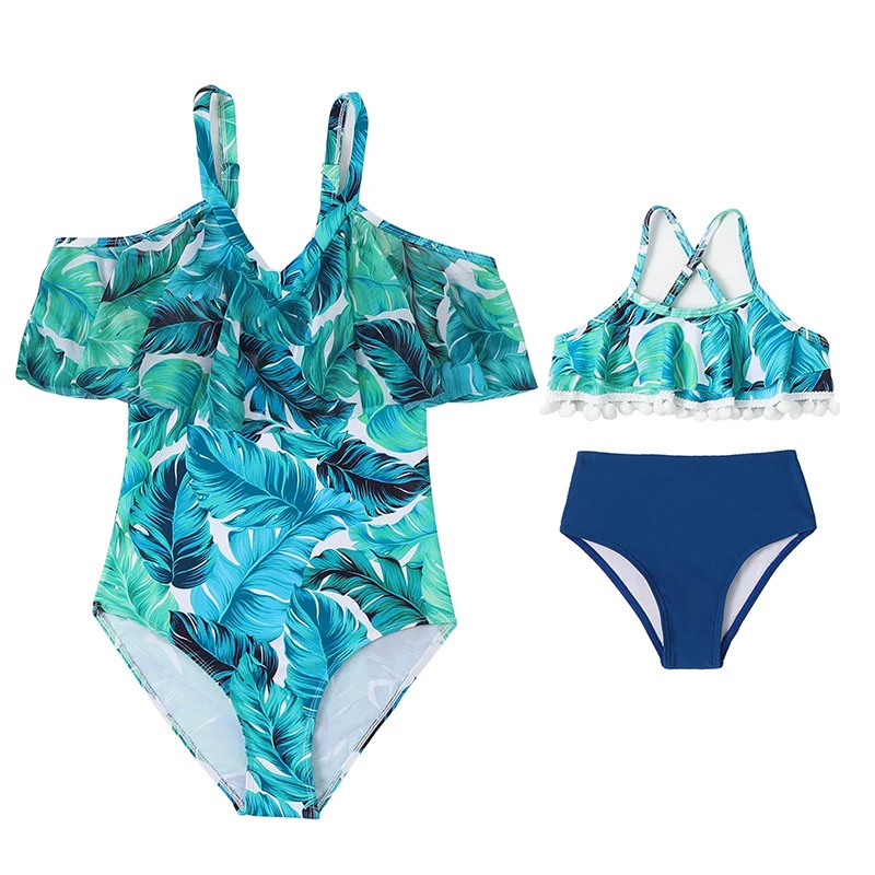 Mother Daughter One-piece Swimsuit for Family Matching Clothes Mommy and Me Mom Girls Hot Spring Print Swimwear Swimming Suit