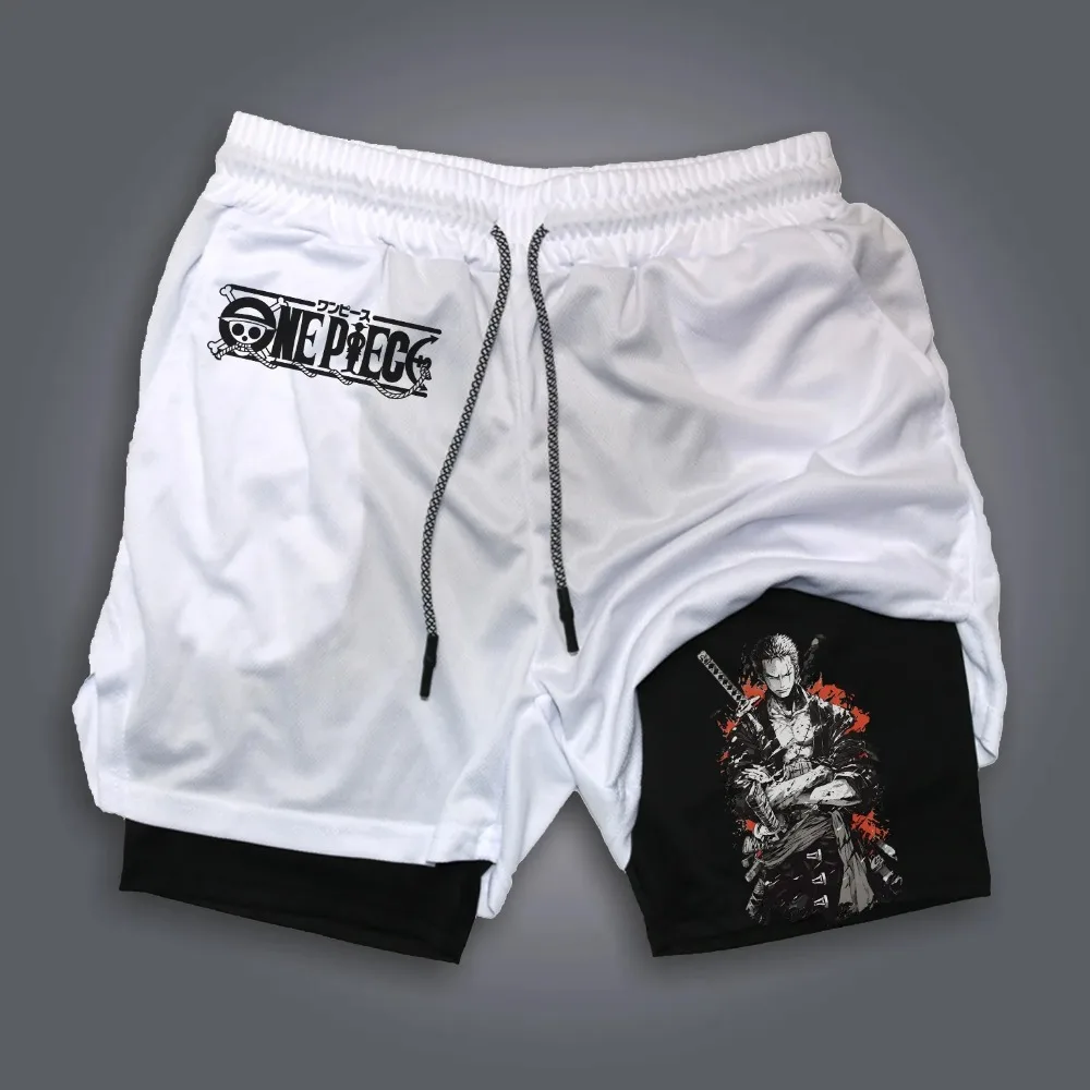 

Oversized One Piece Roronoa Zoro 2026 Summer Harajuku Anime Printed Y2K Hip Hop Sports Speed Dry Double Layer Shorts