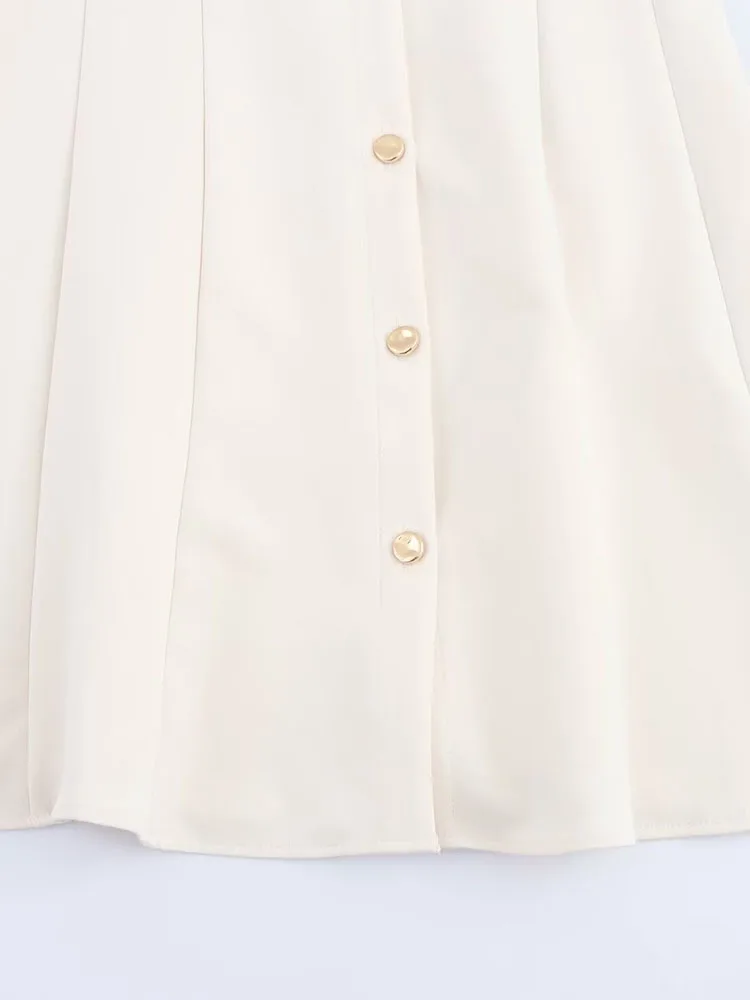 Vrouwen zomer tankjurk 2025, casual effen mouwloze enkele rij knopen, vrouwelijke elegante straat mini-jurken, kleding