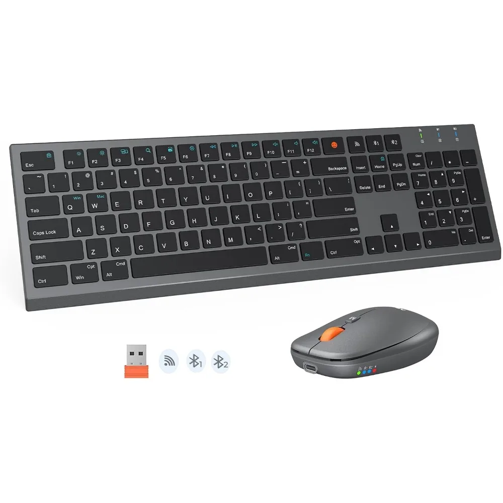 Wireless Keyboard and Mouse Combo, Multi-Device Bluetooth Connectivity, Slim Rechargeable Keyboard, 3200 DPI Optical Mouse