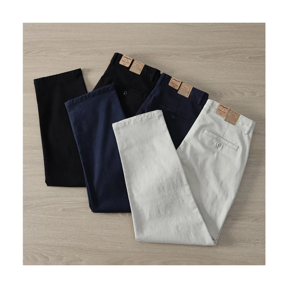 Micro-stretch nine-point pants Simple commuting casual pants Cotton slightly loose small straight pants