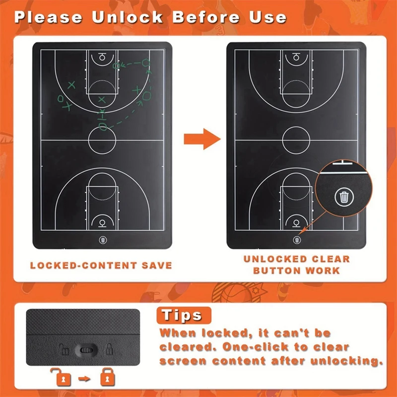 Placa de treinamento eletrônica, placa de marcador de estratégia de tela LCD de 16 polegadas com função de bloqueio