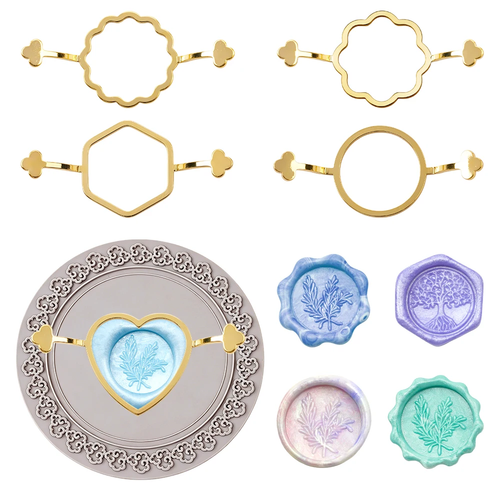 

6pcs Metal Wax Seal Molds Gold Wax Seal Mat Wax Seal Molds kit for Invitations Envelopes Gifts Wine Packaging