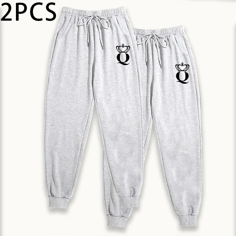 الملكة طباعة المرأة قطعتين Sweatpants مجموعة الحديثة سراويل للجري لينة صالة بنطلون 2025 الخريف الشتاء الراحة تناسب سراويل تقليدية