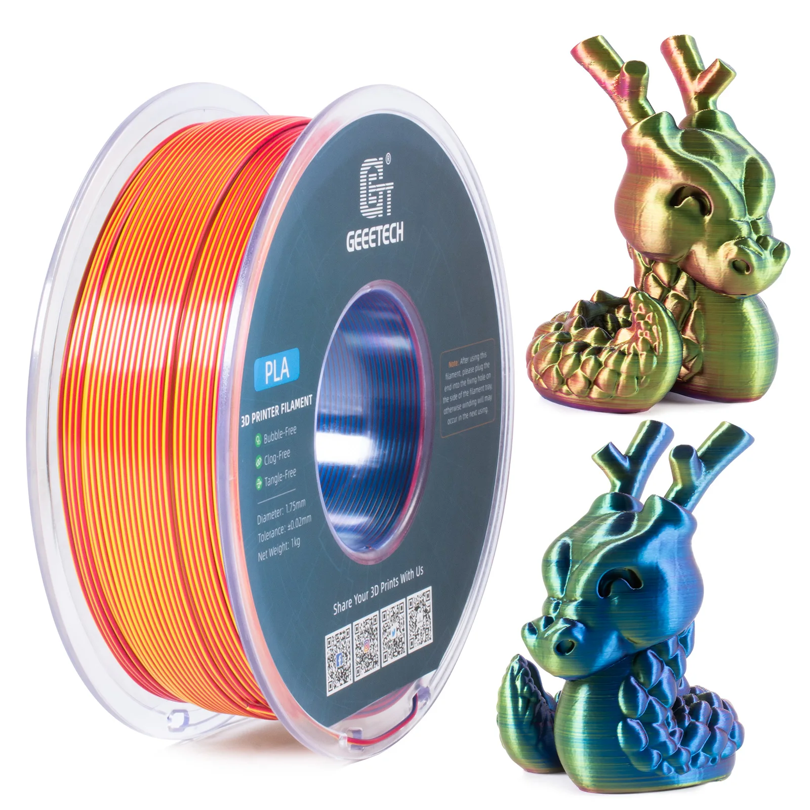 Geeetech Tri Color Silk PLA Filament , 3D Filament 1,75 mm 1KG Spool Wire  (+/-0.03mm) Vacuum Packaging, Special Color，Fast Ship