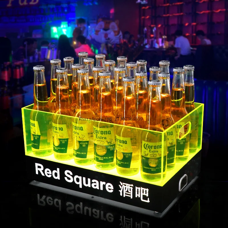 

Светящаяся пивная рама, люминесцентное зеленое акриловое прозрачное ведро для льда, светодиодное квадратное ведро для шампанского, 24 упаковки, держатель для бочонка