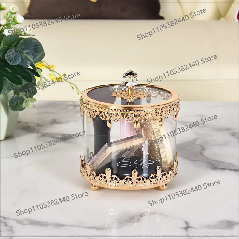 French Light Luxury Crystal Glass Candy Jar, European Style Decorative Storage Container for Home Office Tabletop