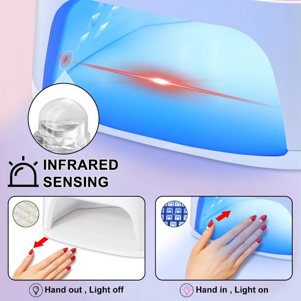 Lampe à ongles professionnelle à 45 led, sèche-vernis à ongles Gel rapide, Rechargeable, 4 minuteries, lumière UV puissante, équipement de Salon de manucure