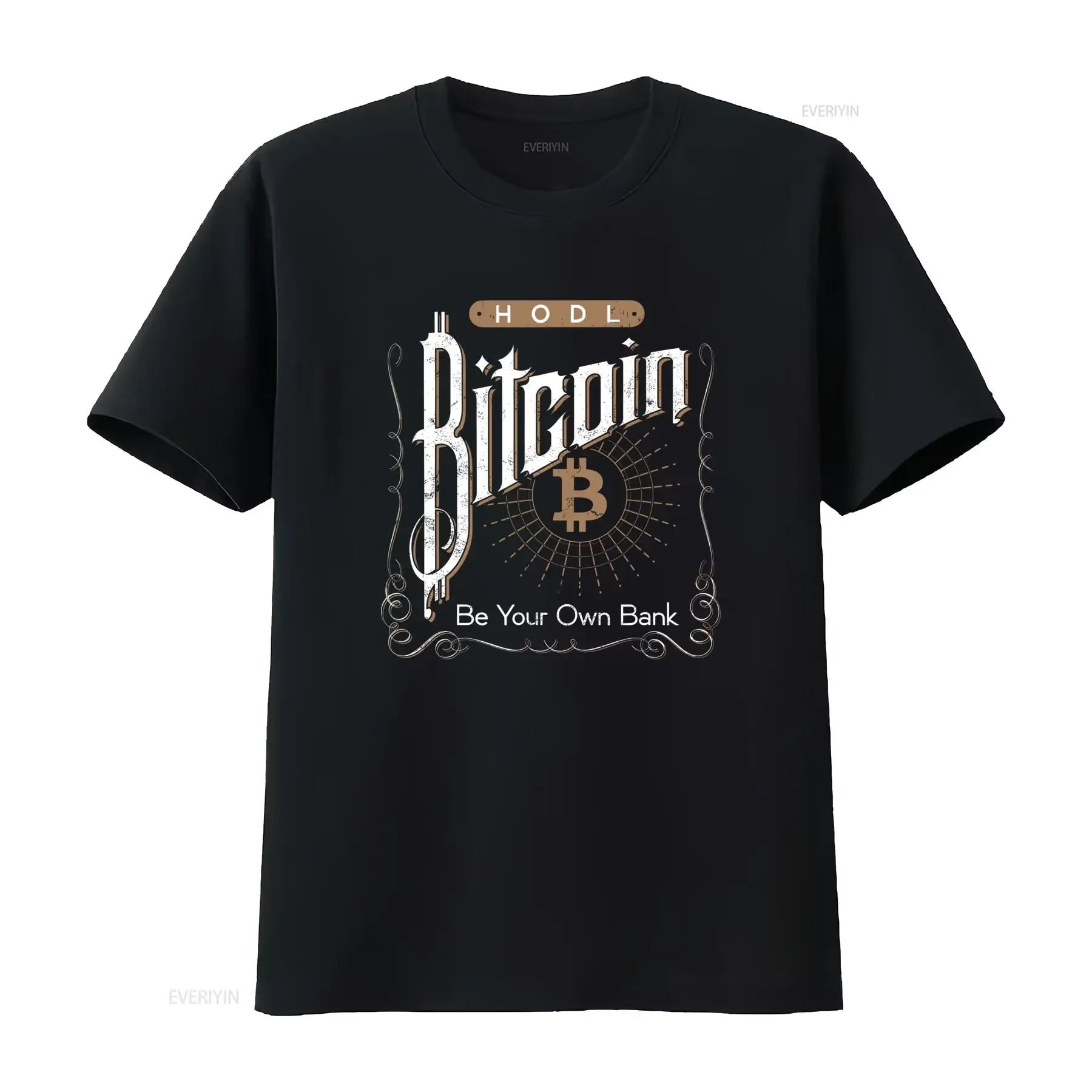 Herren Vintage Bitcoin Hodl Thrift Kryptowährung T-Shirt Be Your Own Bank Design Schwarz Gestrickt Lässige Passform Vintage