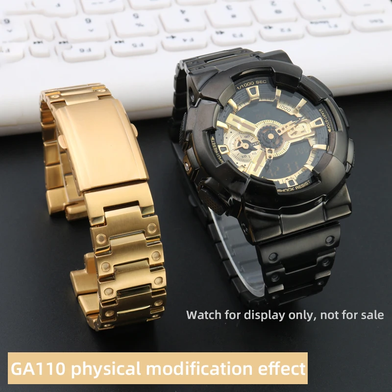 GA110 Mod Kit for G-shock ga120 Case and Strap GA100 ga-110 Bracelet Stainless Steel Watch Chain Metal Case band black Gloden