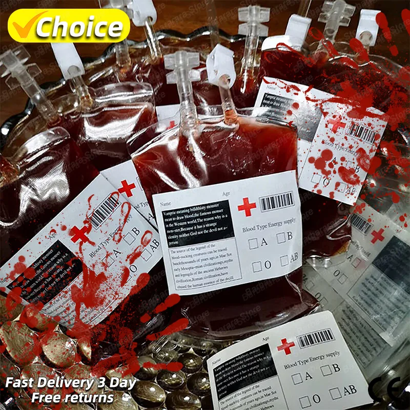 Halloween Blood Bags Juice Energy Bags Vampire Diaries Infusion Bags Vampire Blood Bags Double Tube Drinking Bags DIY Blood Bags