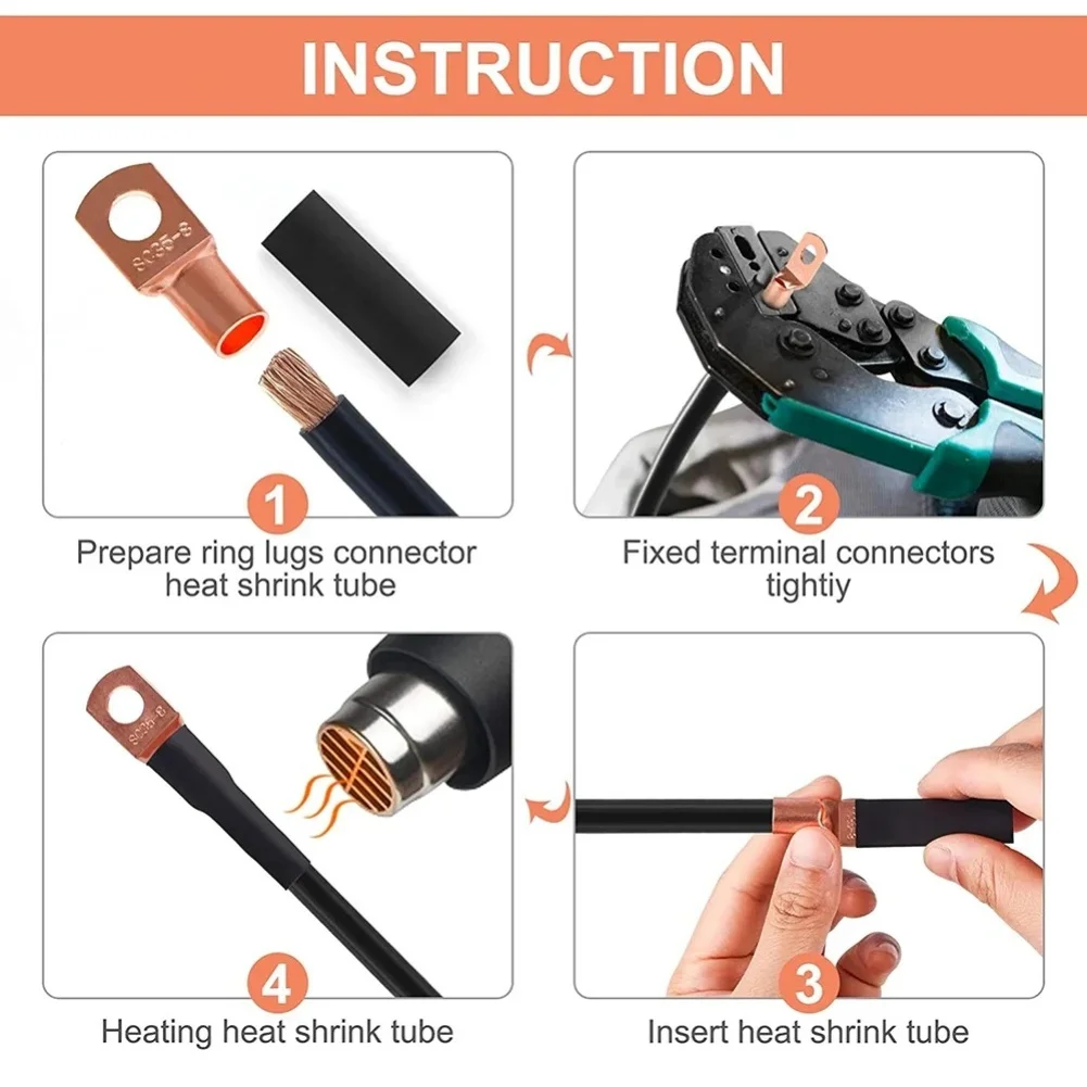130 piece copper lug terminal block kit including heat shrink tubing for professional For electrical applications