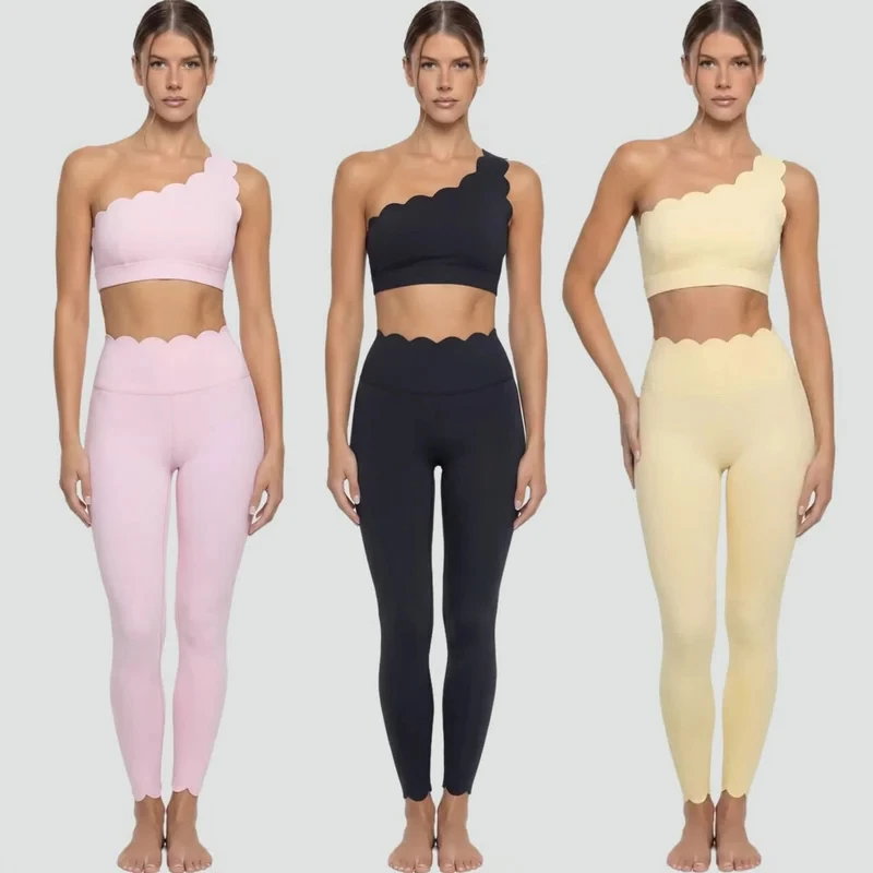 Women's Sports Clothing Sets Elegant Ballet Pink One-shoulder Lace Women's Tracksuit Beauty Back Sexy Fitness Yoga Clothing