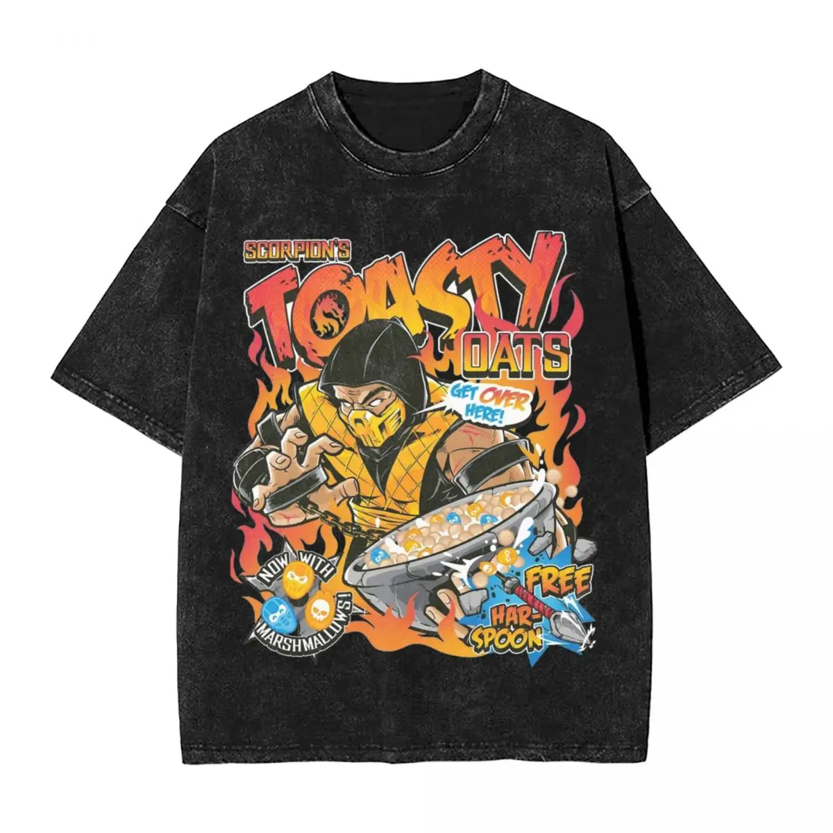 Toasty Oats Mortal Kombat Washed T Shirts Streetwear Hip Hop Vintage T-Shirt Tees Tops Men Women Short Sleeve Harajuku Printed