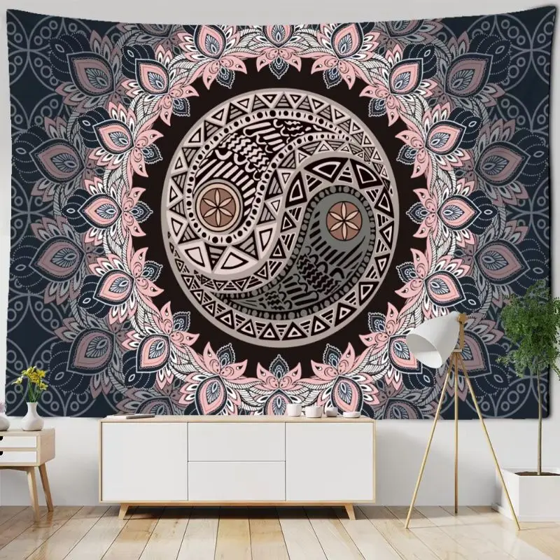 VIKAMA Ivory Mandala Ombre Fade Decorative Tapestry Wall Art for Girls Room Aesthetic Cute Kawaii Funky Colorful Home Decor