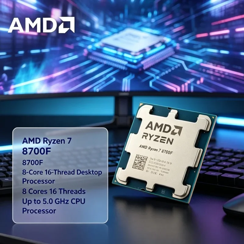 AMD R7 8700F CPU Zen 4 Architecture 5nm 8 Cores 16 Threads 5GHz AM5 Desktop Processor