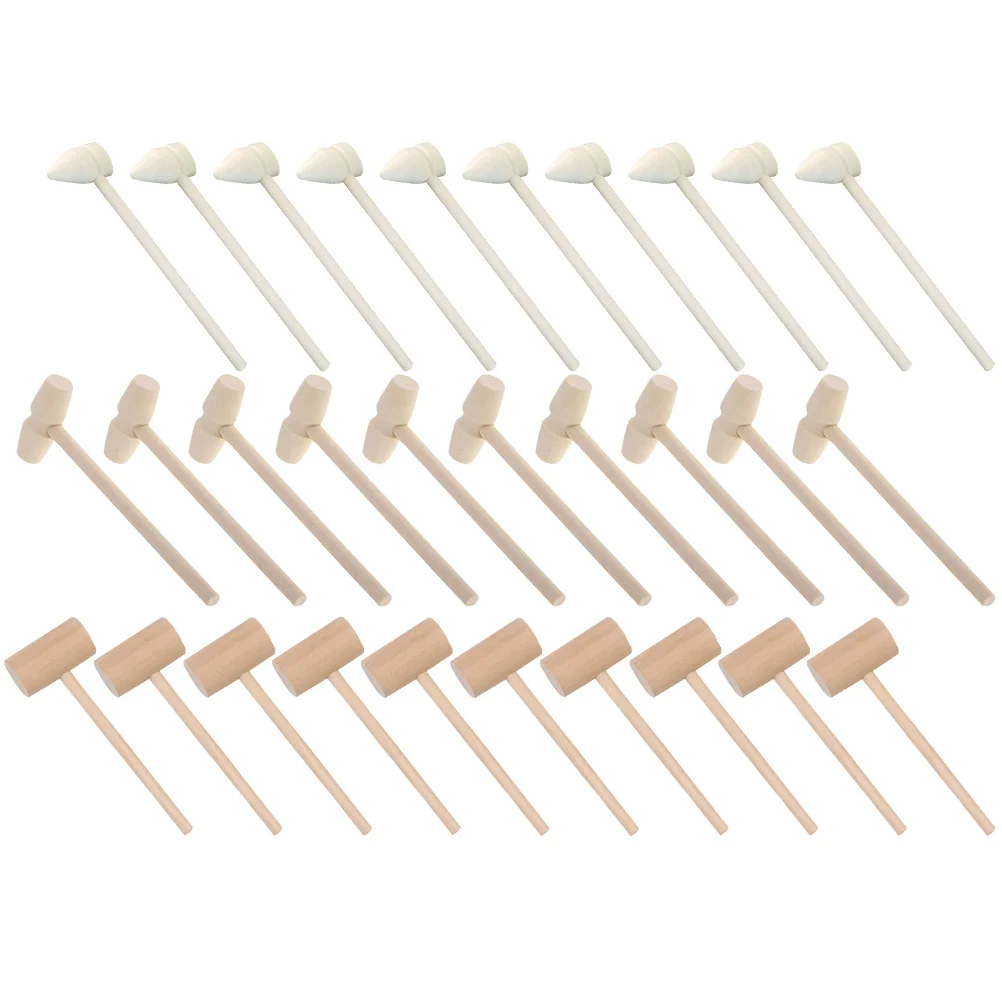 30 Uds. Martillo pequeño de madera Natural, Mini mazos para pasteles, mazos seguros para niños, mazos para golpear artesanales DIY para guardería