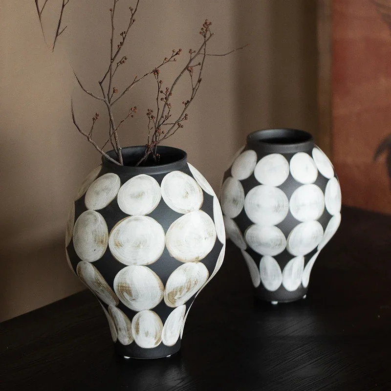 Chinese Ceramic Vase HandPainted Patterned Pottery Jar Living Room Dried Flower Vase Home Decor Traditional Accent
