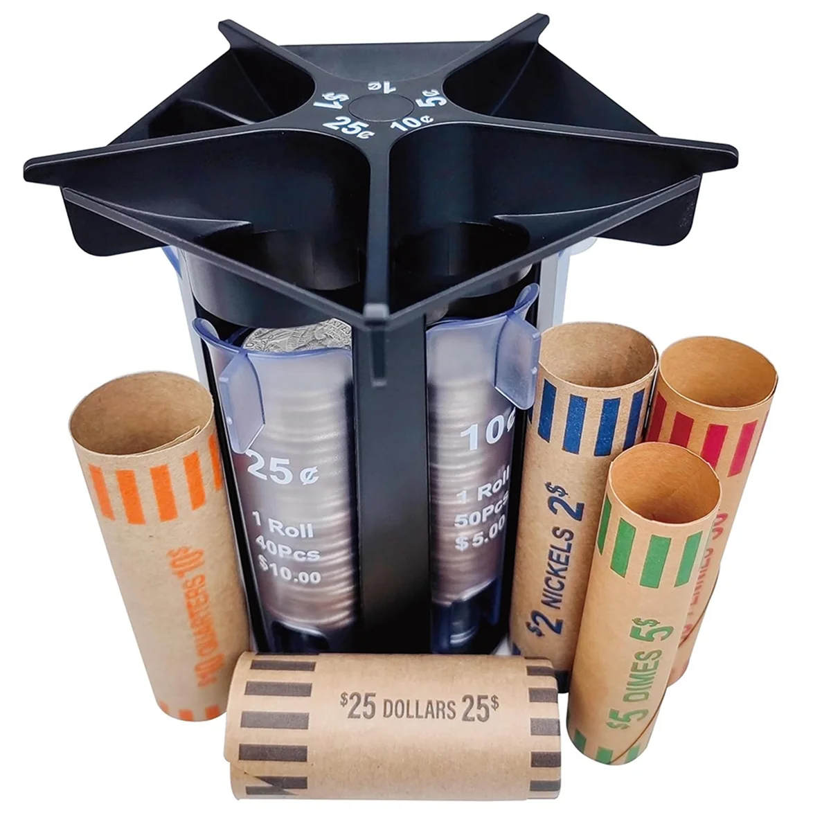 Трубка сортировщика монет Счетчик монет с обертками для монет Сортировщик для смены 5 в 1 Счетчик для смены, Органайзер для монет Держатель для монет