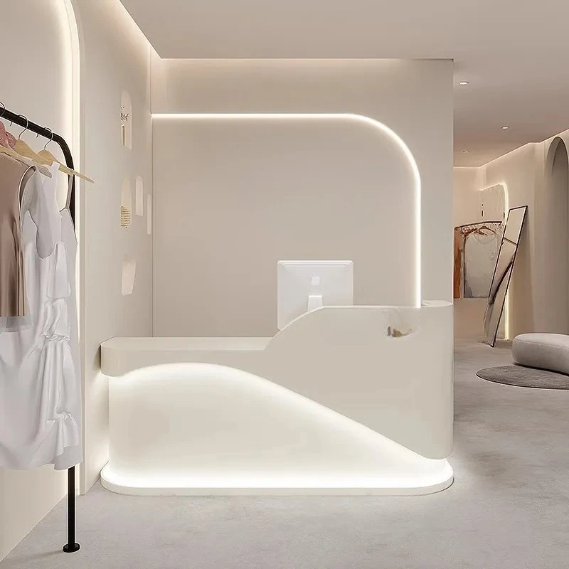 for Small Clothing Store Reception Desk Women's Shop Cream Style Paint Bar Beauty Checkout Counter