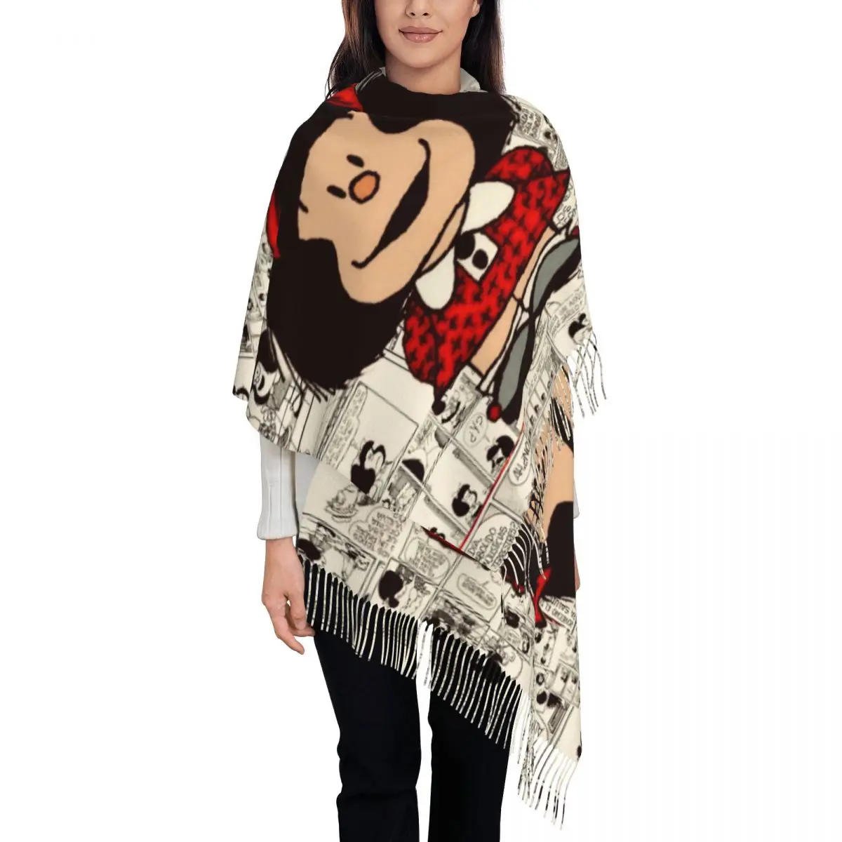 

Аниме Mafalda шарф женский длинный зимний теплый шаль с кисточками унисекс мультфильм кавайные шарфы