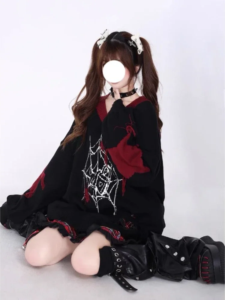 

Japanese Fashion Hole Tassel Sweaters Mujer 2025 Autumn New Waterproof Mink Pullovers Y2k Long Sleeve Loose Knitted Tops