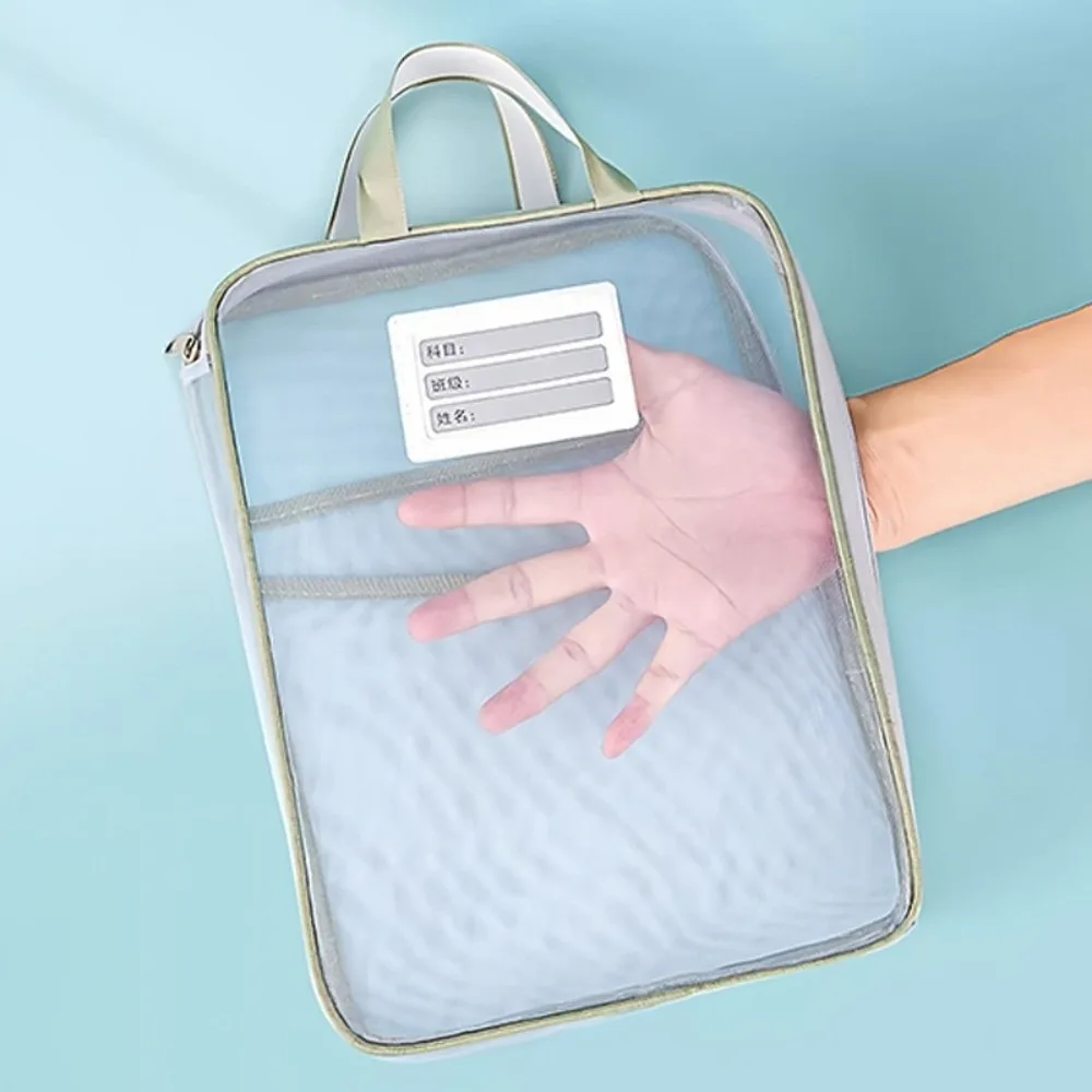 Mesh Stationery Storage Bag 3 Layers Pocket Zipper Closure Test Paper Bags Large Capacity A4 Size File Organizer School Supplies view 4