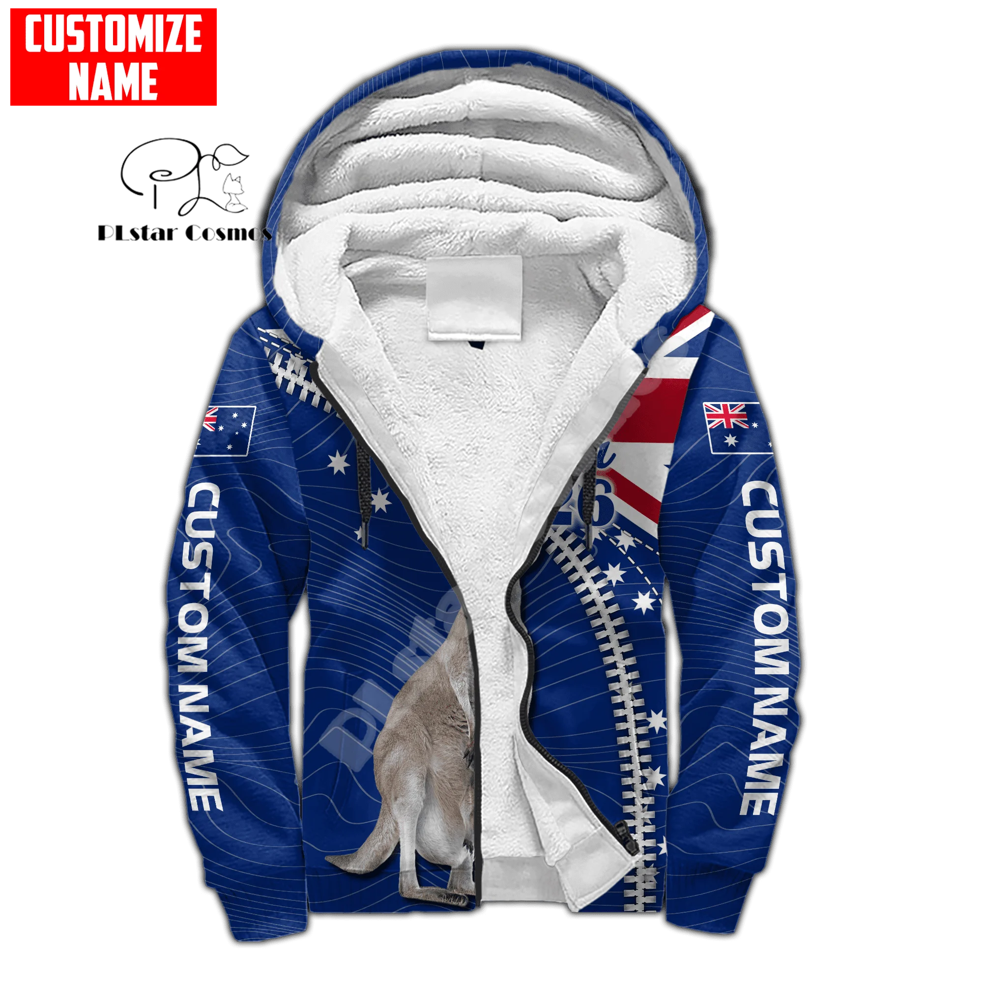 Benutzer definierte Name Land Flagge Australien Aborigine Kultur Tribal 3dprint Männer/Frauen Streetwear Wintermantel Fleece Jacke Reiß verschluss Hoodies w