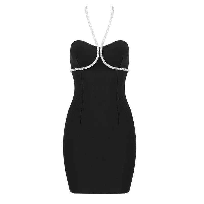 Imagem -04 - Elegante Vestido de Noite Halter Crystal Bright Bodycon Rayon Bandage Dress Preto Alta Qualidade