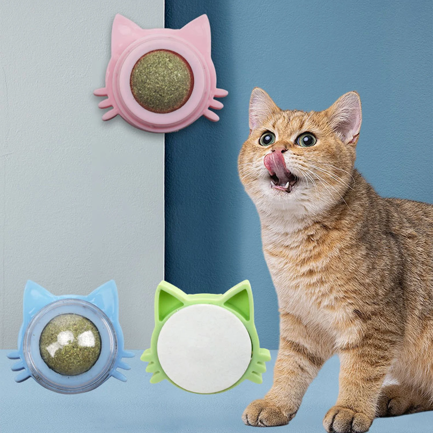 Pet Catnip Ball Toy Natural Mint Promotes Digestion Cat Grass Wall Sticker Ball Can Be Rotated Cat Lick Candy Snacks Kitten Toy