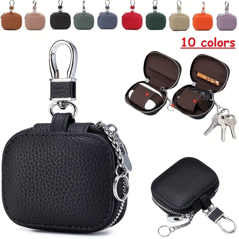 Earbud Carrying Case Small Compatible with PU Leather Earphone Case Protective Storage Pouch Bag with Mesh Pocket & Keychain for