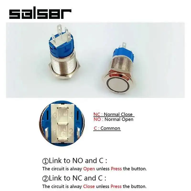 12/16/19/22 مللي متر لتقوم بها بنفسك مفتاح بـزر دفع معدني شقة مستديرة رئيس مصباح ليد الطاقة مقاوم للماء IP65 الذاتي قفل إعادة تعيين 6 فولت 12 فولت 24 فولت 220 فولت #6