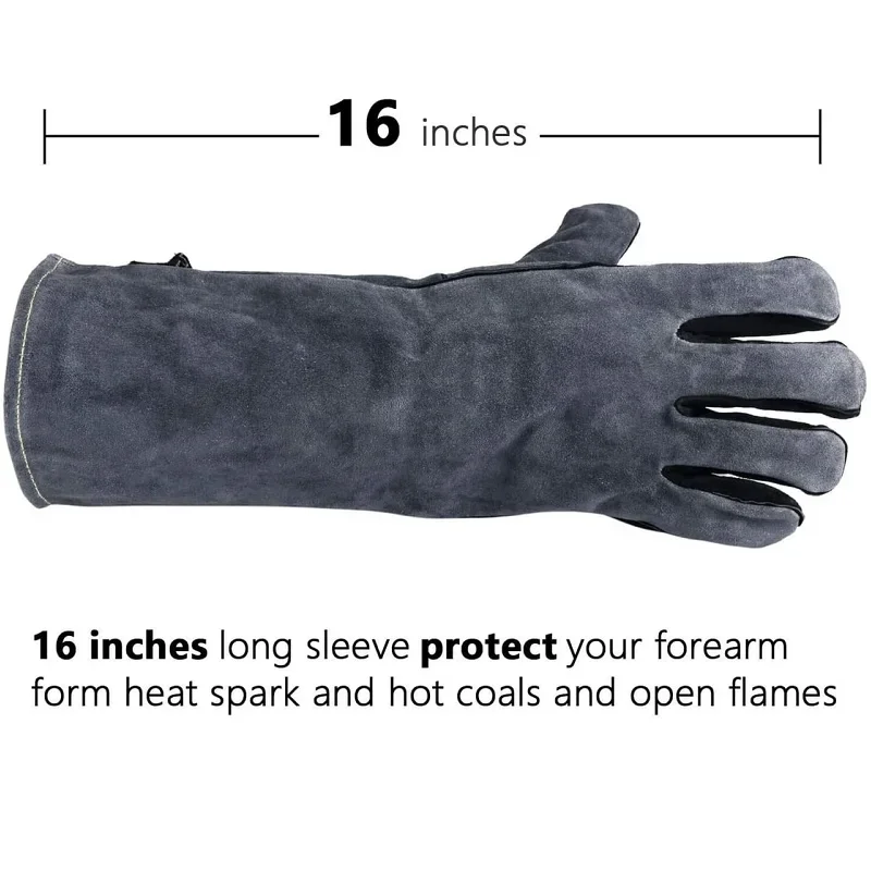 932 Leather Welding Gloves Grill BBQ Glove for Tig Welder/Grilling/Barbecue/Oven/Fireplace/Wood Stove Long Sleeve Insulated