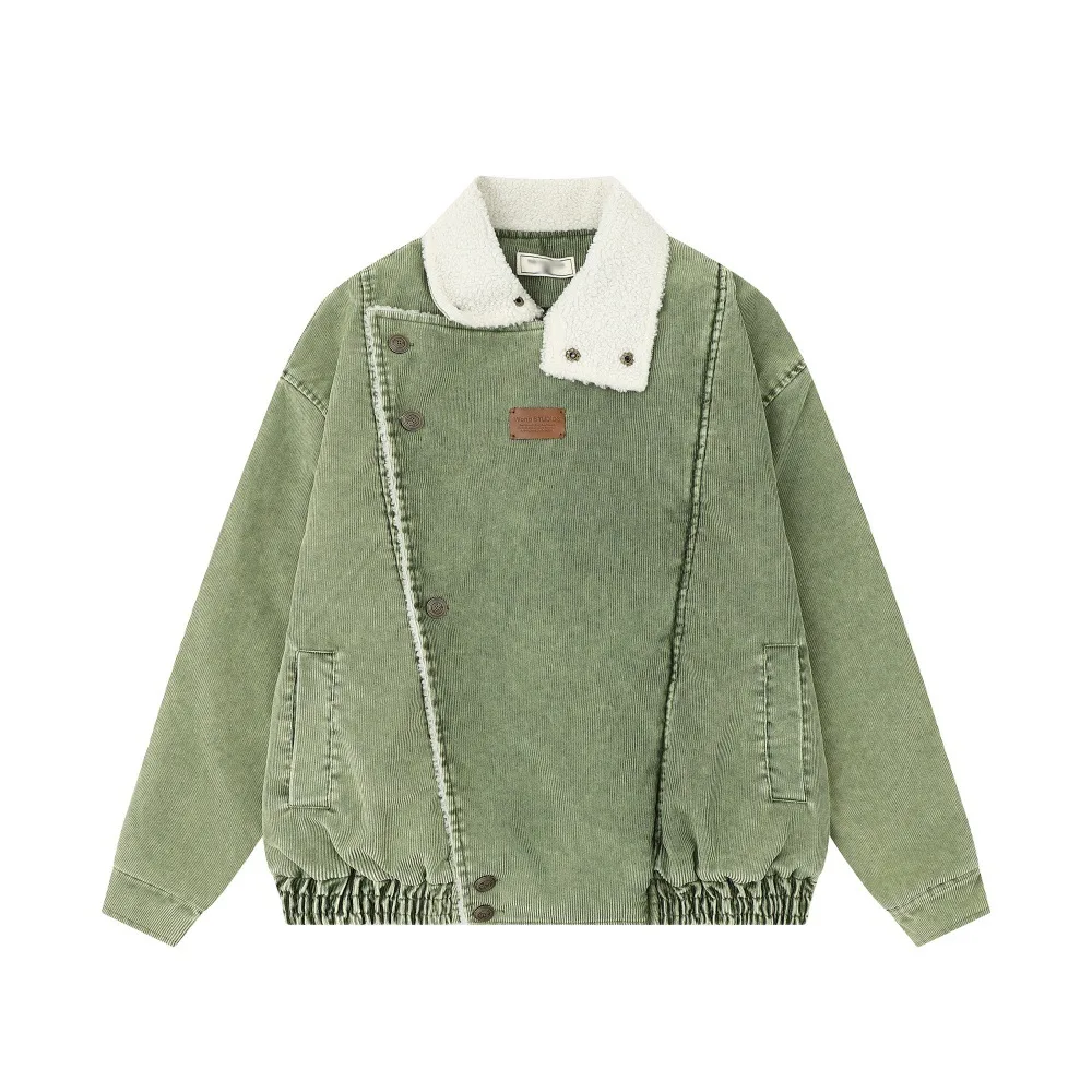 

Winter Contrast Color Turn-Down Collar Corduroy Padded Coat For Man European And American Style Irregular Jacket