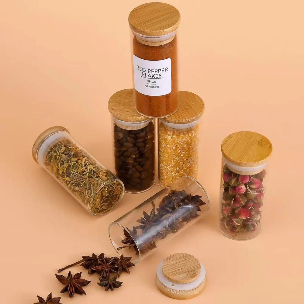 Glass Spice Jars with Bamboo Lids 4oz Airtight Seasoning Containers Small herb Jars for Pantry Organization and Storage