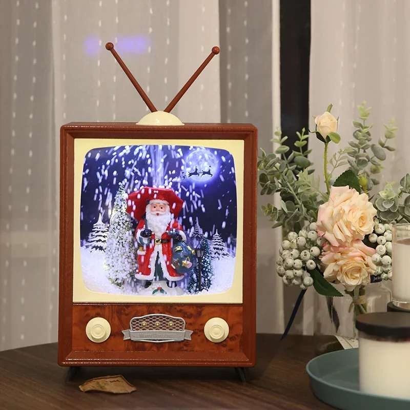 Vintage TV Music Box Play Christmas Songs Snowball Ornaments Gifts Vintage TV Christmas