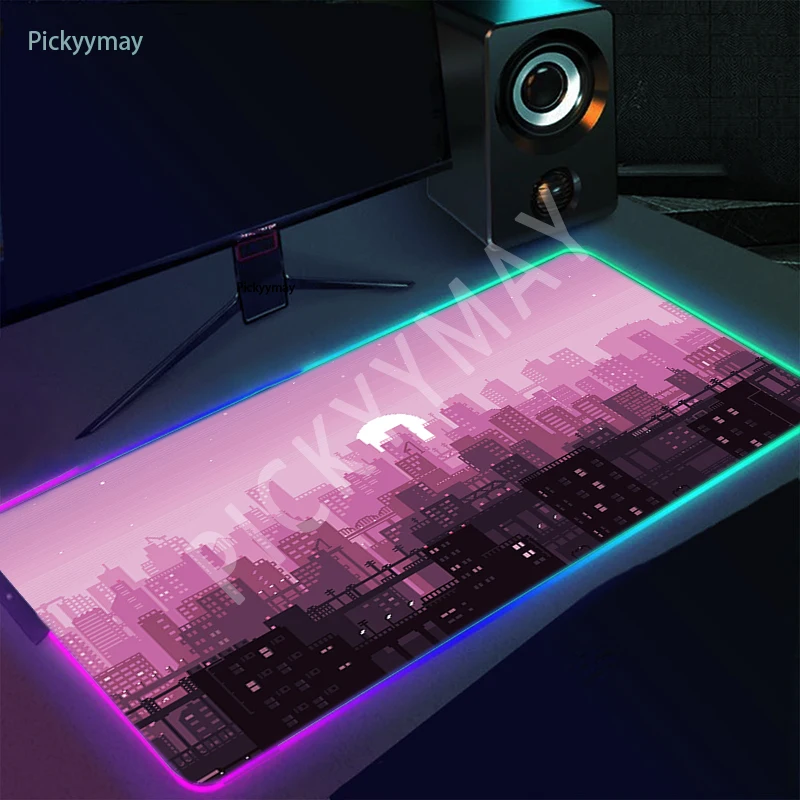 Alfombrilla de ratón RGB con paisaje de Luna, alfombrilla de escritorio con iluminación LED, para ordenador portátil, Kawaii, XXL, estético,