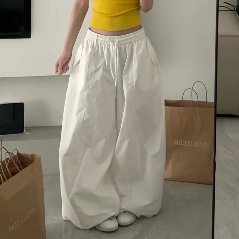سريعة الجافة تنفس بنطال ذو قصة أرجل واسعة النساء الأبيض الجاز الهيب هوب السراويل الأمريكية فضفاضة كسول Harajuku Y2K بناطيل الشارع غير رسمية