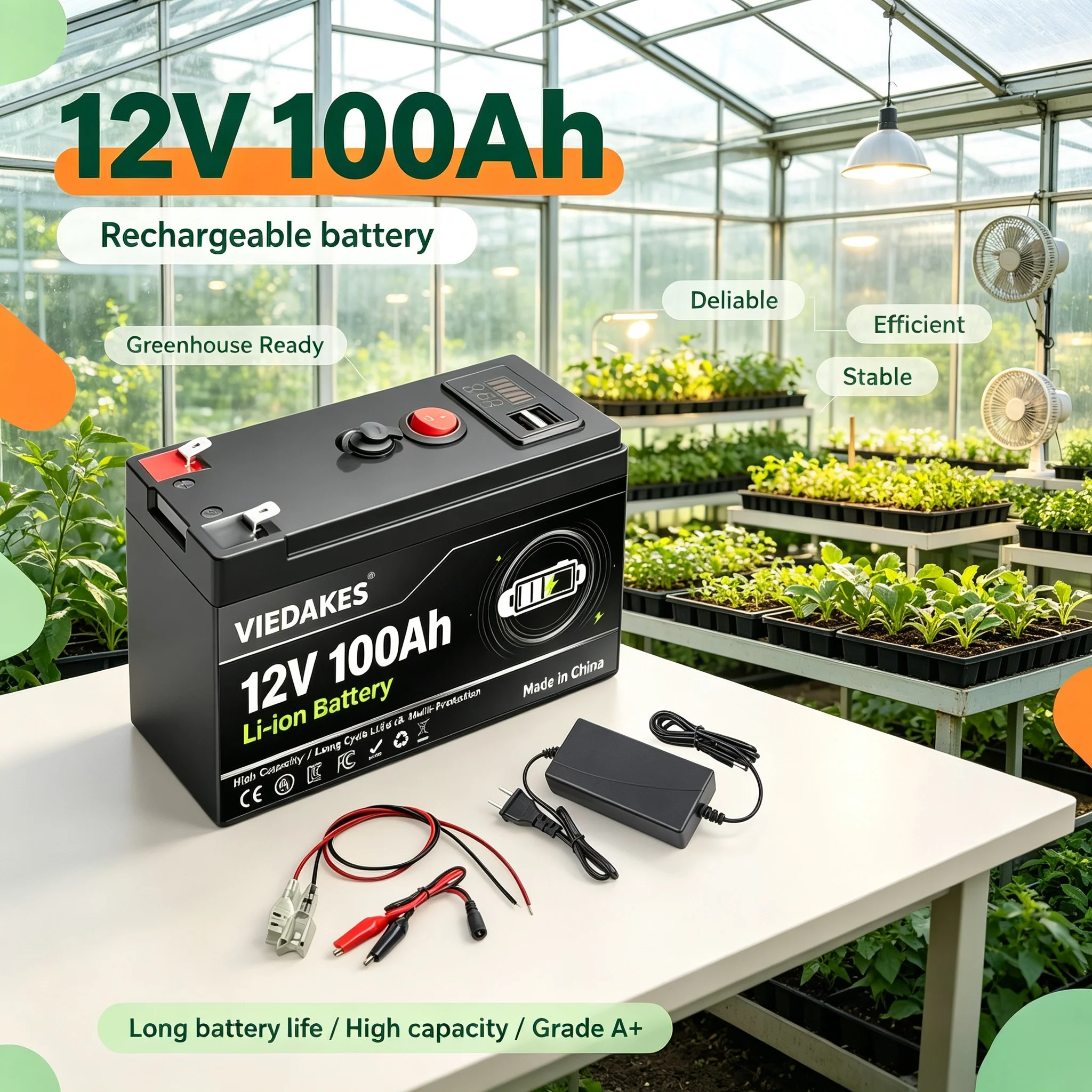 ✈️High endurance 12V Lithium Battery 100Ah 4000+ Deep Cycles Built-in BMS,for UPS, Kayak Fish Finder, Solar Panel,Radio with LED