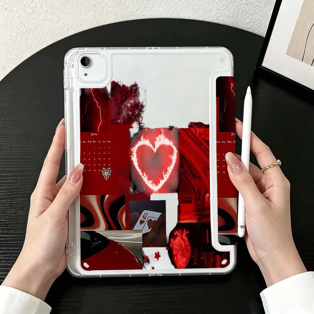 Pink Rose Bouquet White For iPad Mini Pro Air 5 6 7 8 9 10th 11th 11 9.7 10.9 13 inch Transparent Y-Shaped Folding Tablet Case