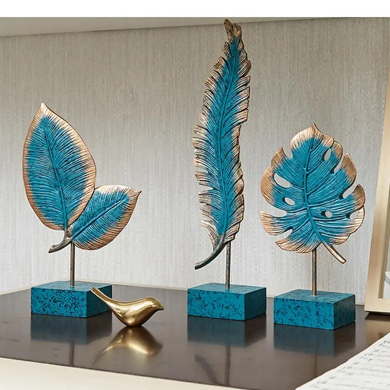 

Resin Handicraft Furnishings Blue Leaf Statue Leaves Abstract Modern Home Decoration Accessories Marble Texture