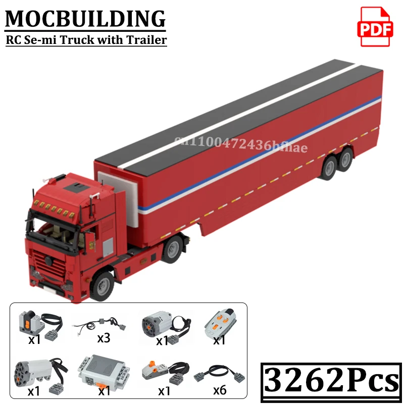 

RC Semi-Trailer Truck Car Model MOCBUILDING Technology Remote Control Engineering Vehicle Construction Bricks Toys Gift