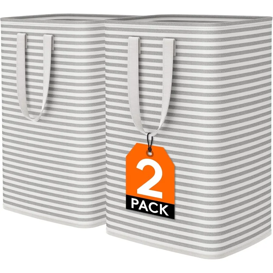 

2 Pack Large Collapsible Laundry Baskets with Freestanding Design and Waterproof Material Easy Carry Handles for Laundry Room B