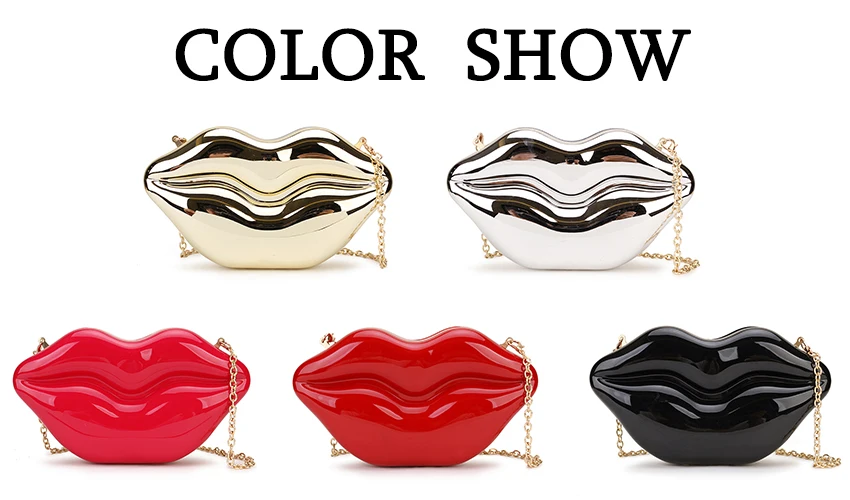 Sexy Red Lips Design Women Party Clutch Evening Bag Dazzling Female Chain Bag Crossbody Bag Purses and Handbags Pouch Fashion