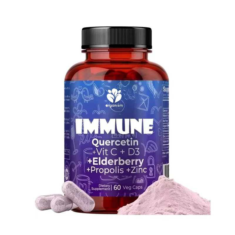 Immune support supplement - containing vitamin C, zinc, and elderberry, 60 vegetable capsules