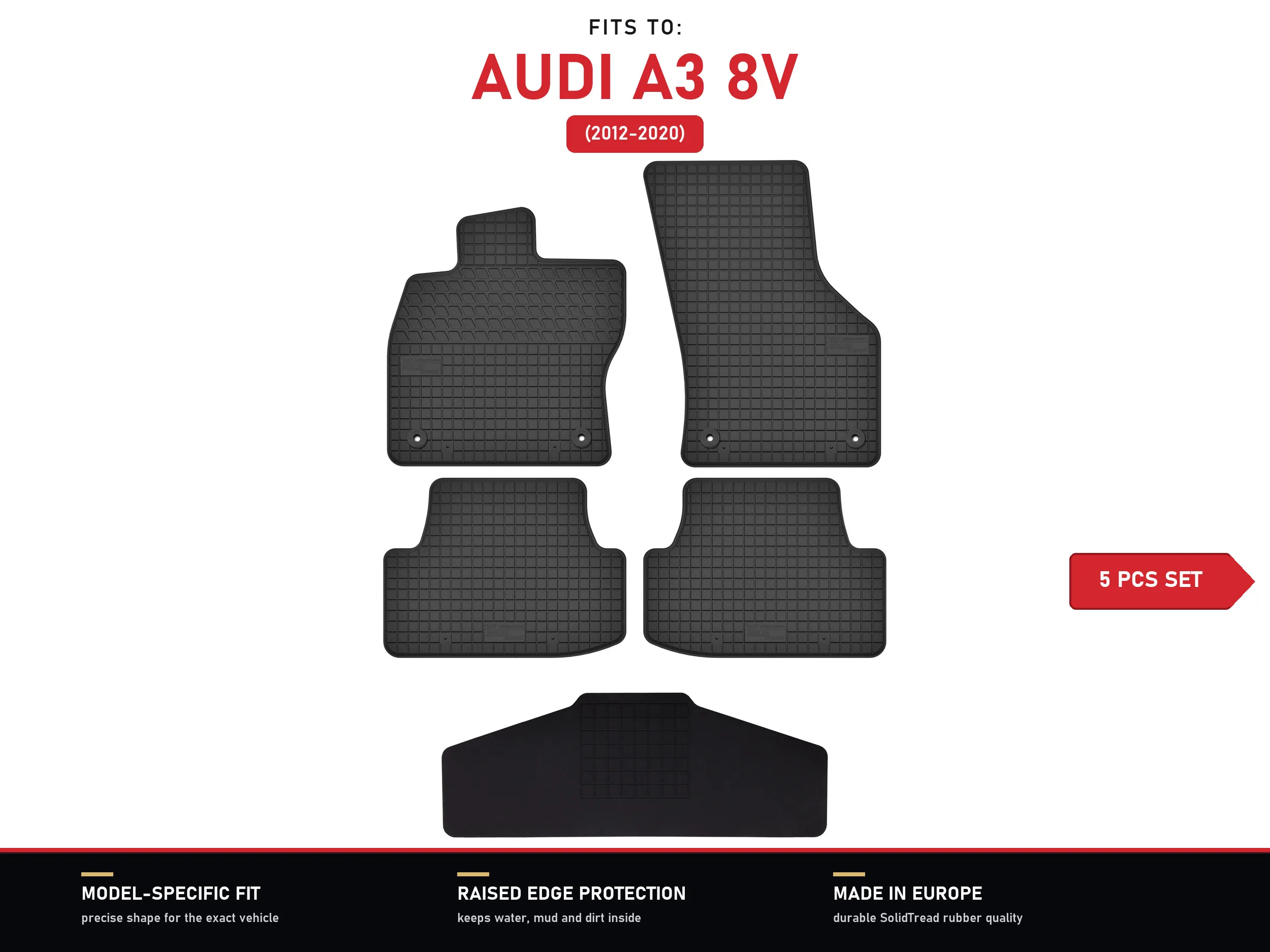 Rubberen tunnelmatten voor: Audi A3 8V 2012-2020 5 stuks