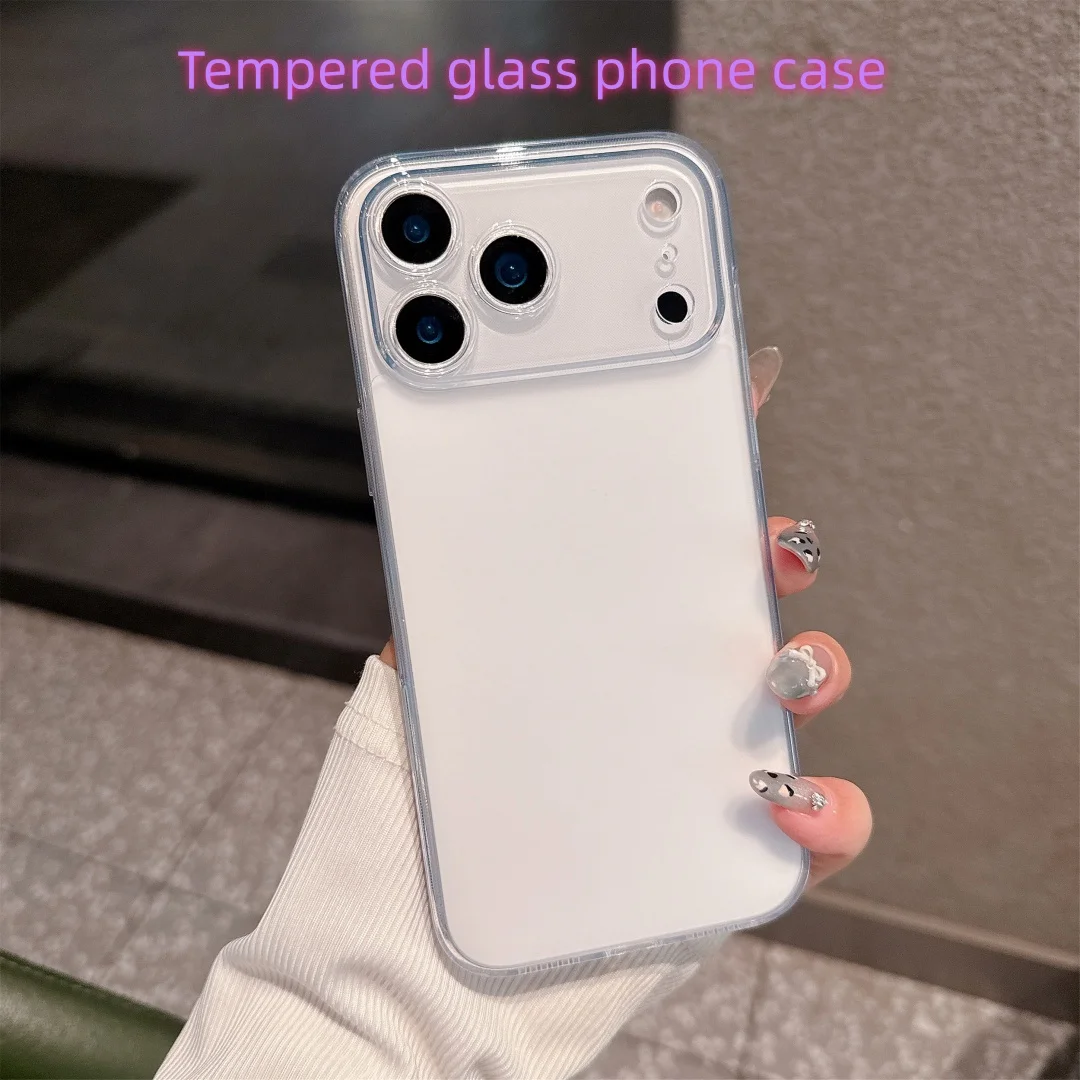 

Frosted Clear Glass Phone Case For iPhone 17 Air 16 15 14 Plus 13 12 Pro Max Precision Hole Lens Protection TPU Anti-fall Cover