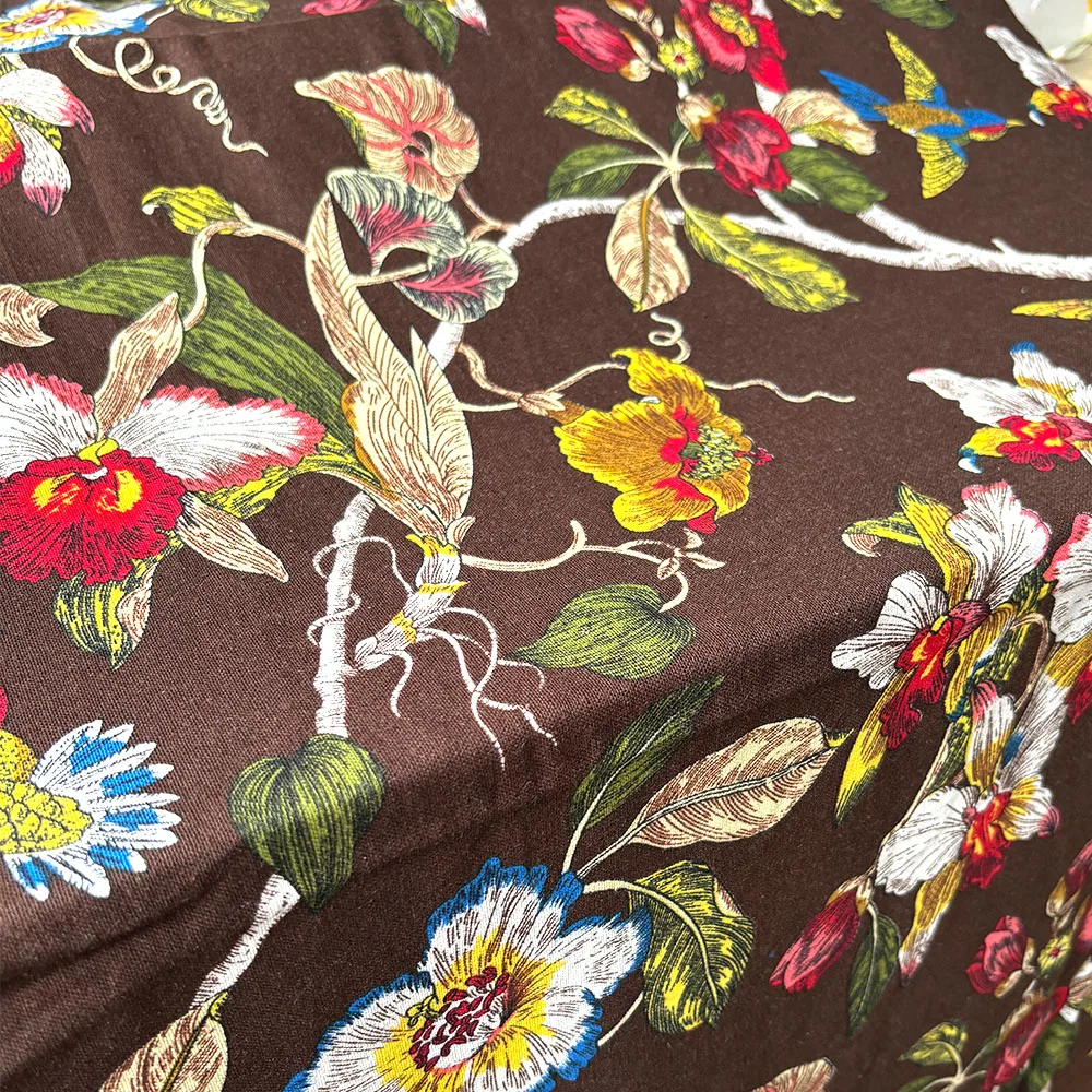 Classic Floral and Bird Linen Cotton Printed Fabric For Soft Goods Blanket DIY Patchwork Handicraft Clothes Furniture Upholstery