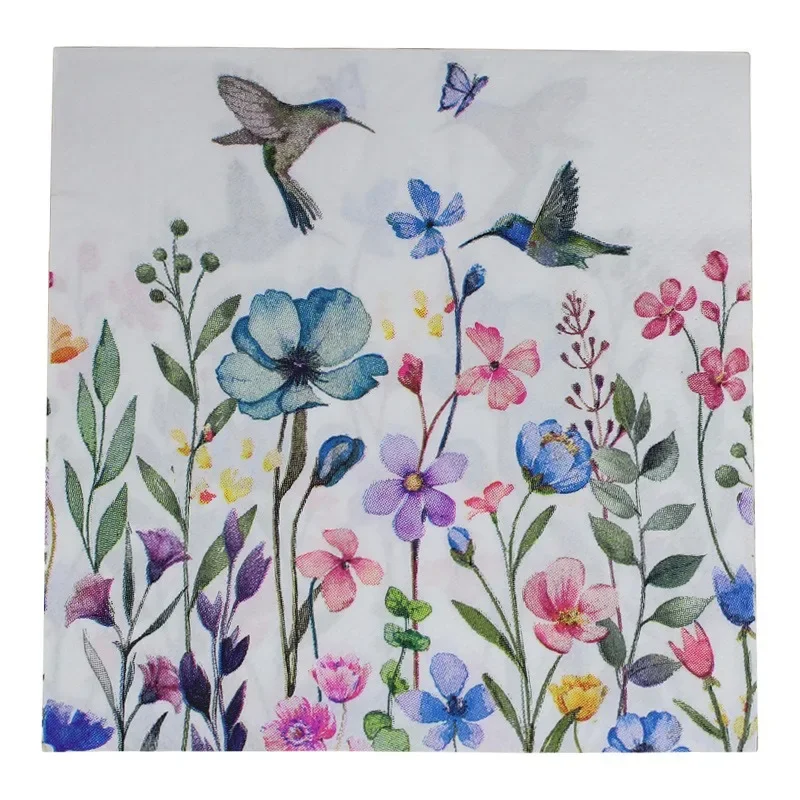40 個 ハミングバード フラワー バースト 使い捨てナプキン 12.5 センチメートル折りたたみ紙プレースマット ハイティーパーティーテーブルセッティング装飾 DIY 用